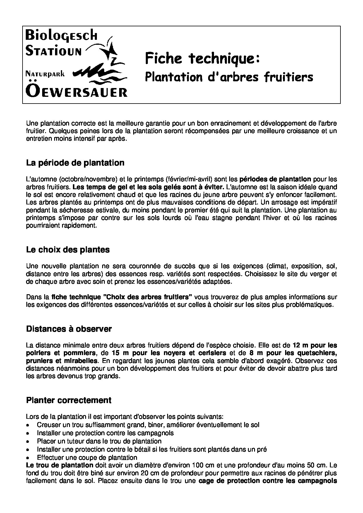 Fiche technique: Plantation d'arbres fruitiers